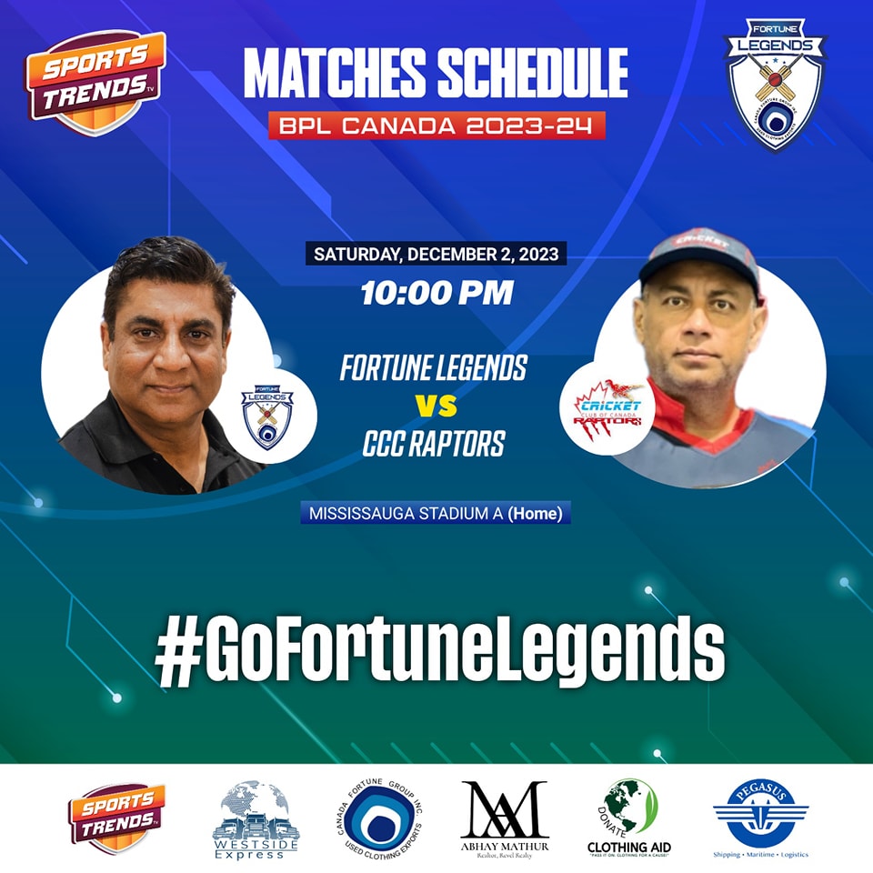 Fortune Legends vs CCC Raptors match-day graphic