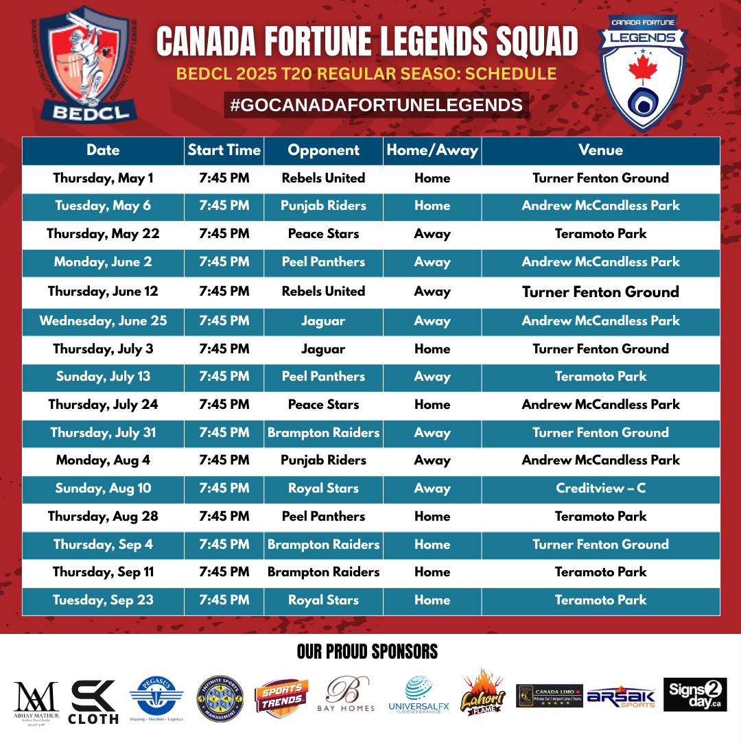 Official BEDCL 2025 T20 regular season schedule graphic