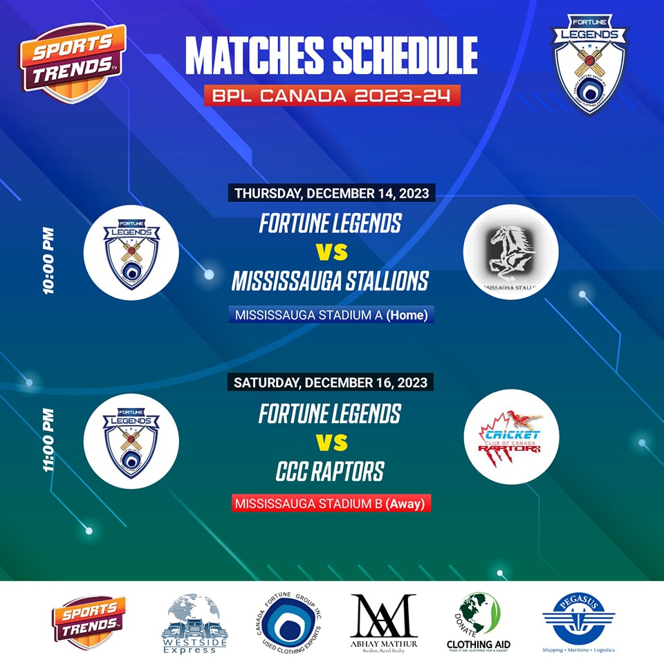 Fortune Legends December 2023 fixtures graphic