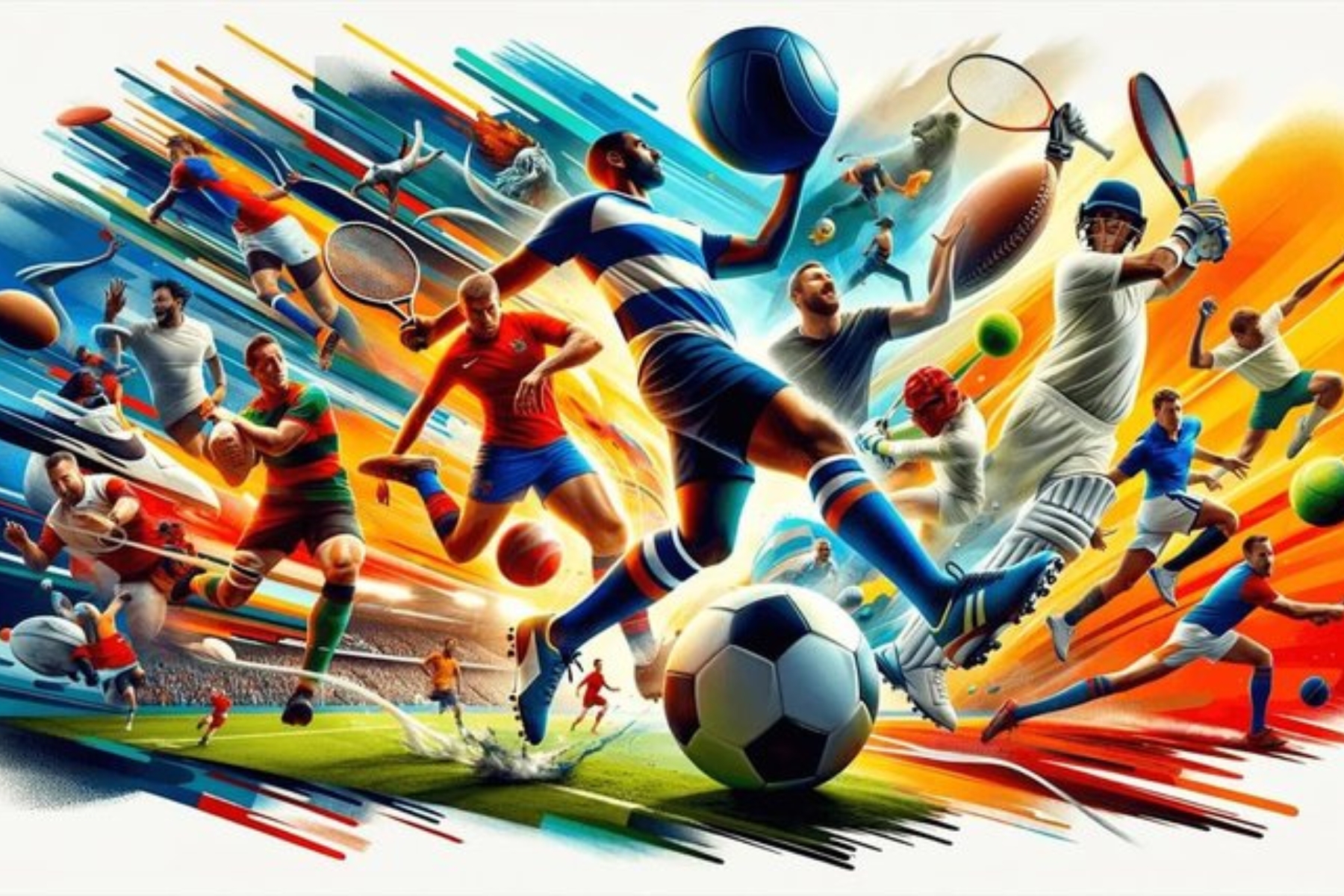 Dynamic illustration of athletes from many sports in motion